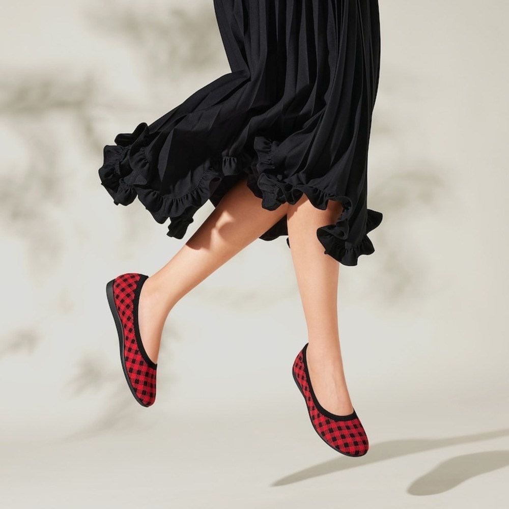 VIVAIA CLAIRE WALKER Red Black Buffalo Plaid Knit‎ Ballet Flats EU/39 US/8